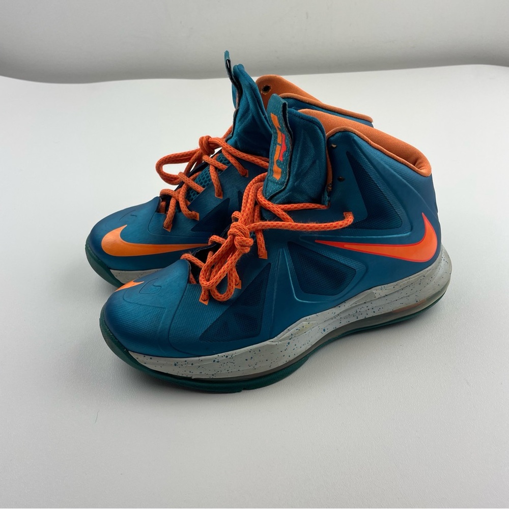 Nike Lebron 10 X Shoes Youth 5.5 Turquoise & Bright Citrus Windchill